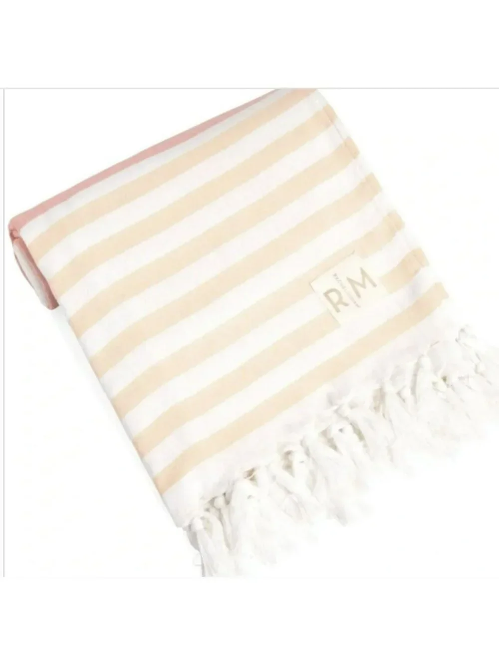 Set of 2 Rachel Miriam Peach Summer Towels Striped Tassels 39x71 New